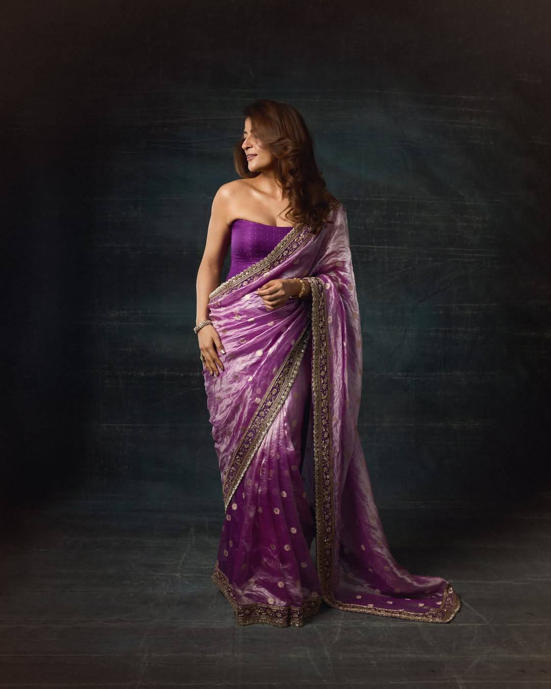 Magneta Bollywood Style Mocha Silk Saree | Clone Design