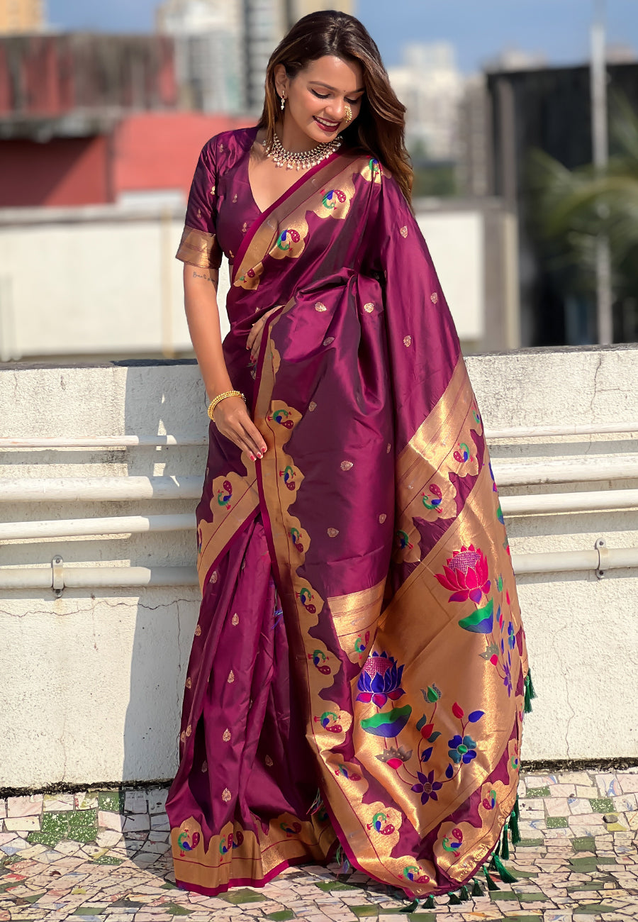 Magneta Wedding Wear Paithani Saree