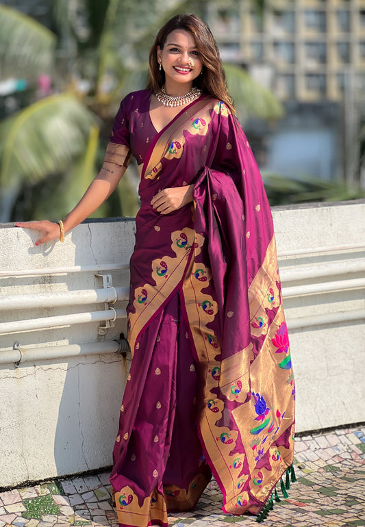 Magneta Wedding Wear Paithani Saree