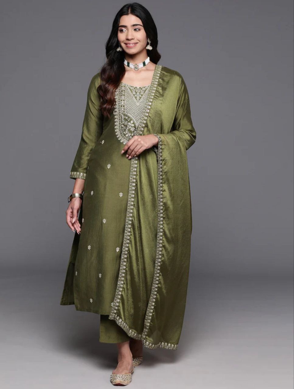 Mahendi Chanderi Silk Kurta Set With Dupatta