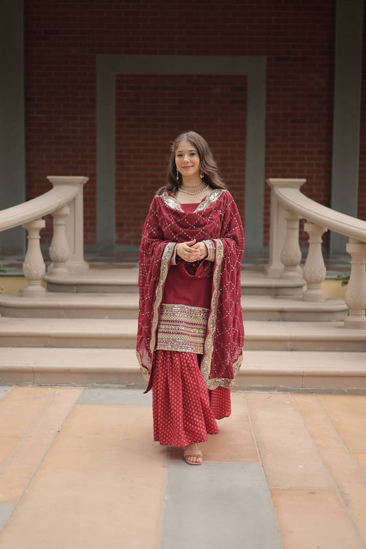 Maroon Designer Readymade Top-sharara-dupatta