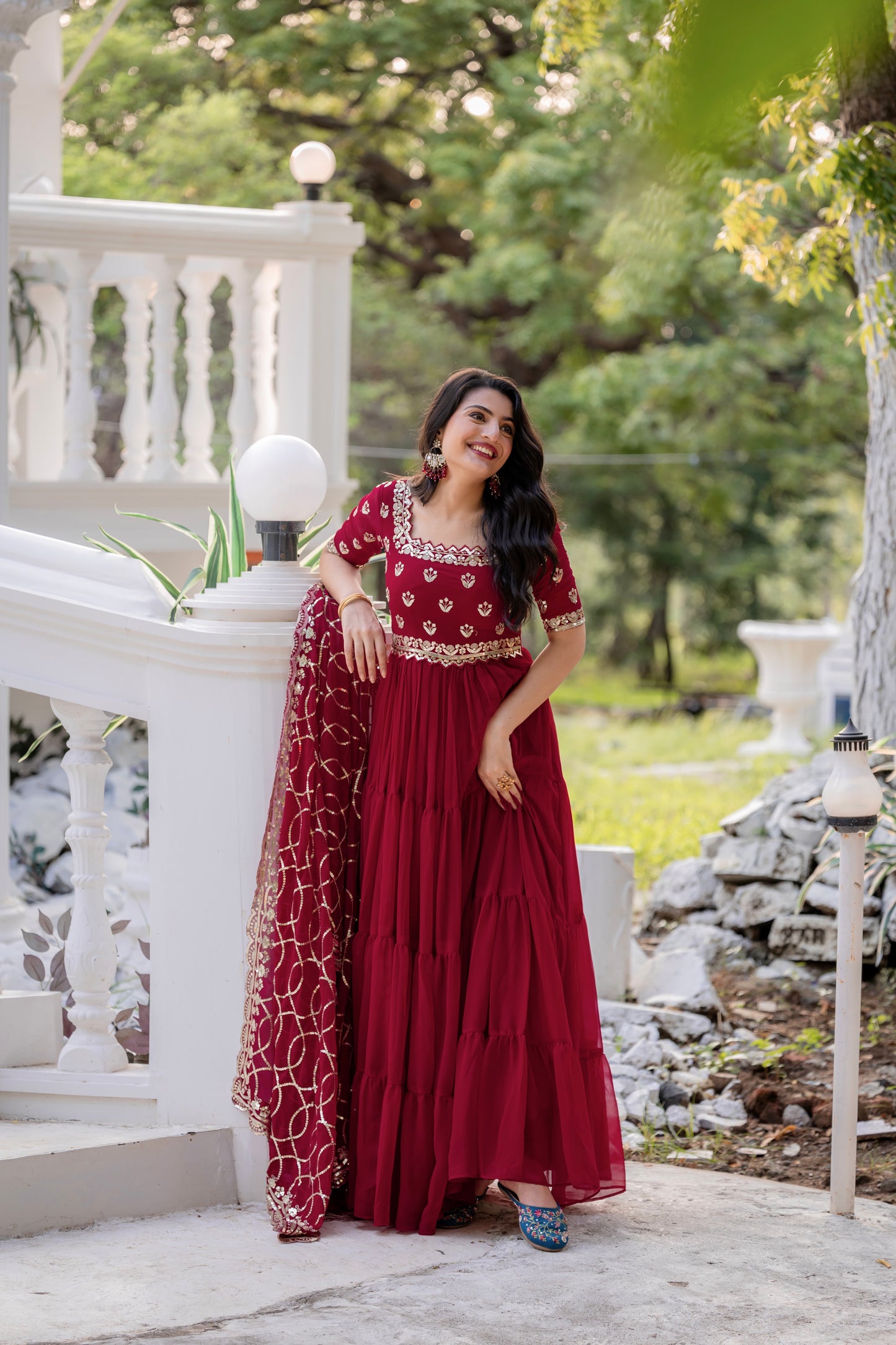 Maroon Anarkali Faux Georgette Gown