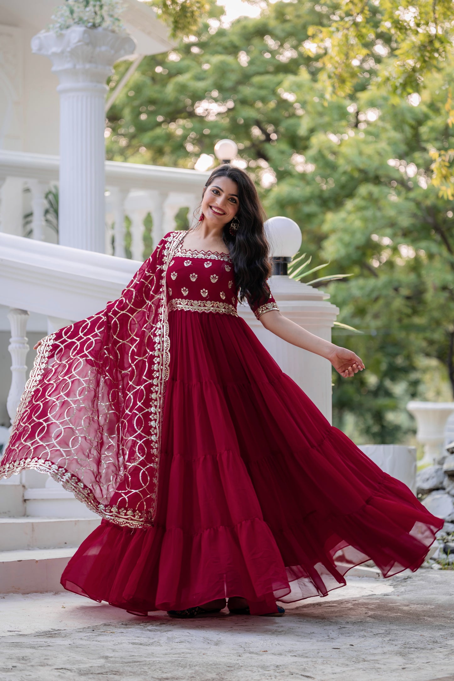 Maroon Anarkali Faux Georgette Gown