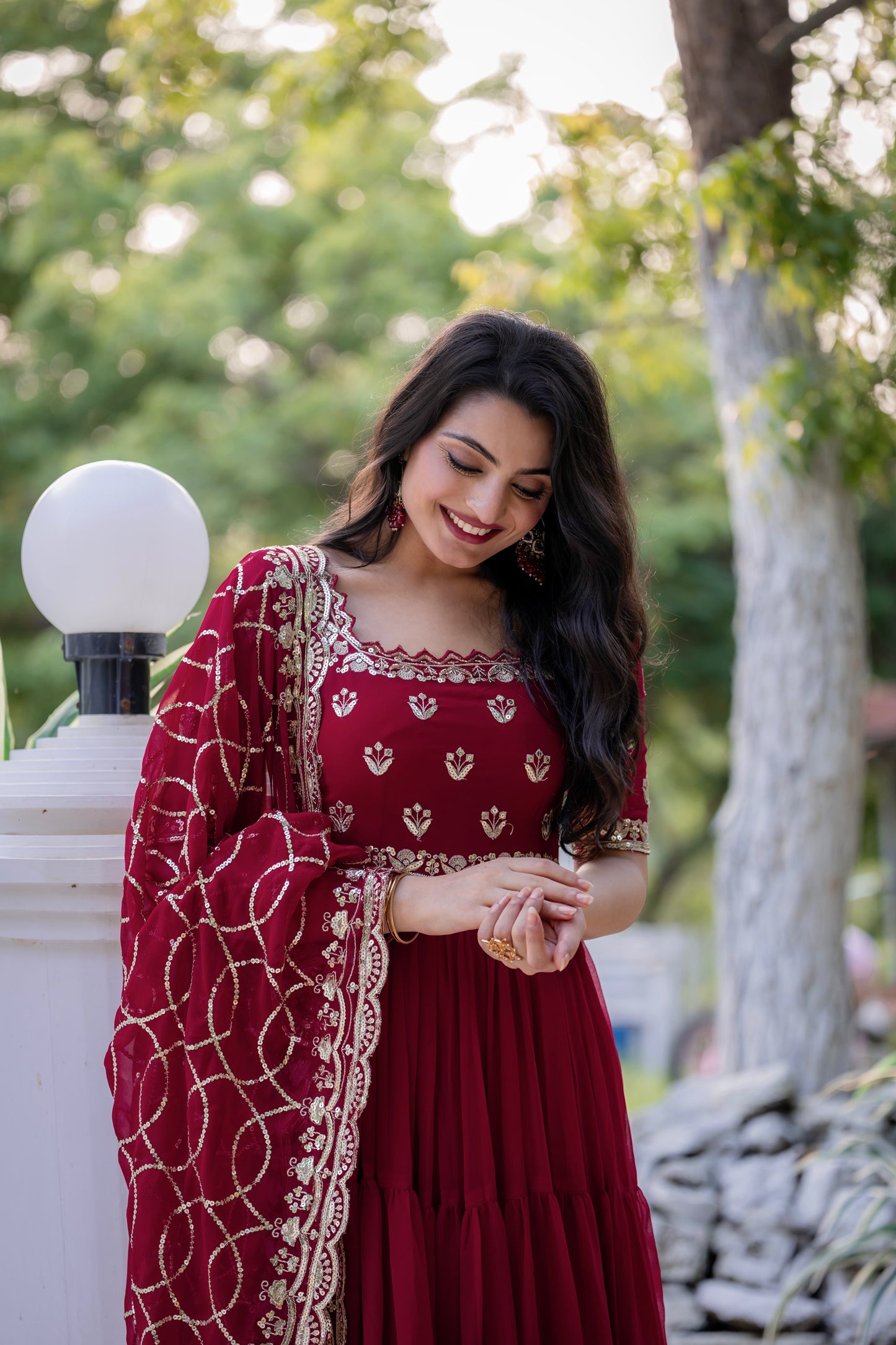 Maroon Anarkali Faux Georgette Gown