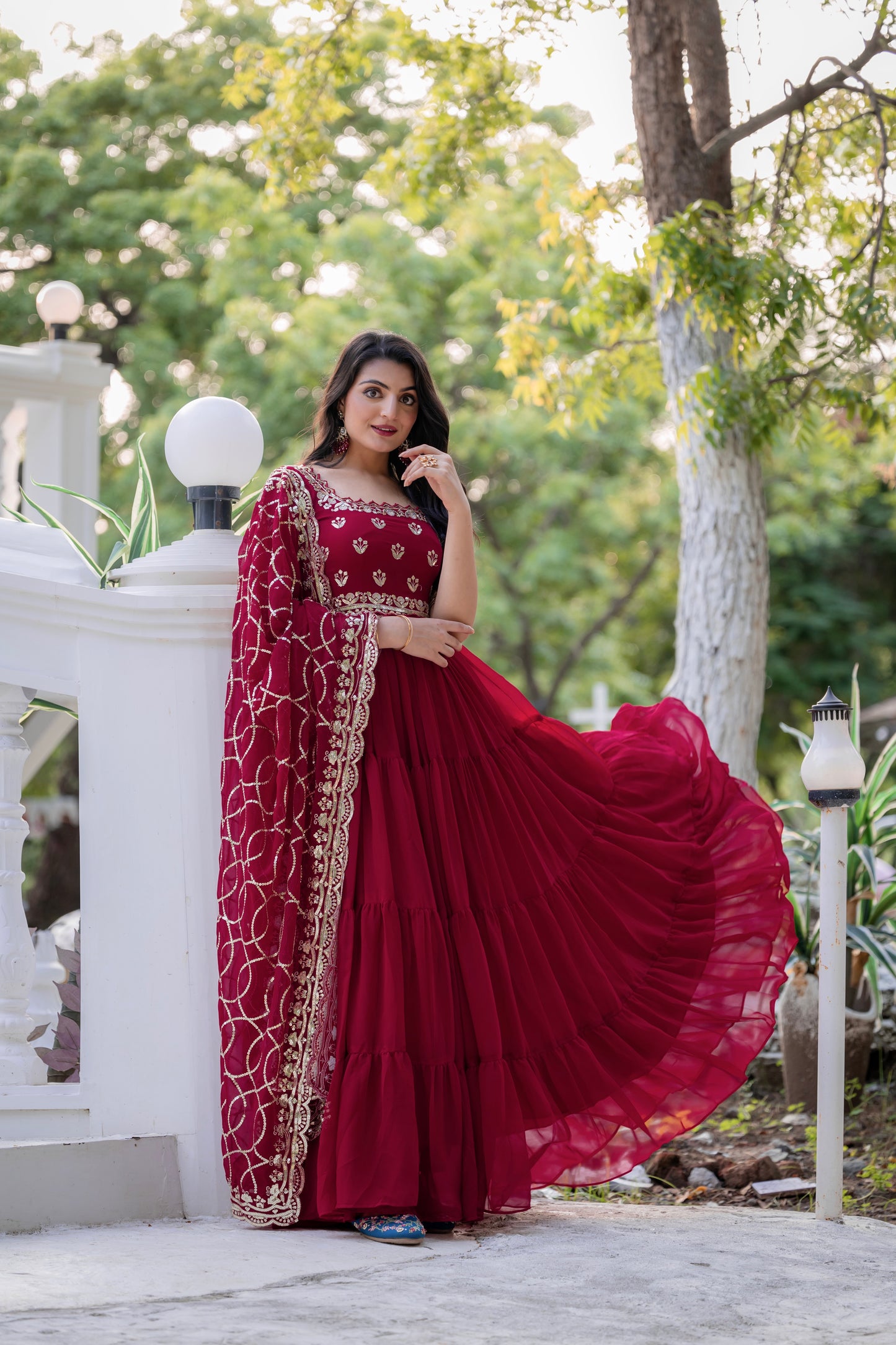 Maroon Anarkali Faux Georgette Gown