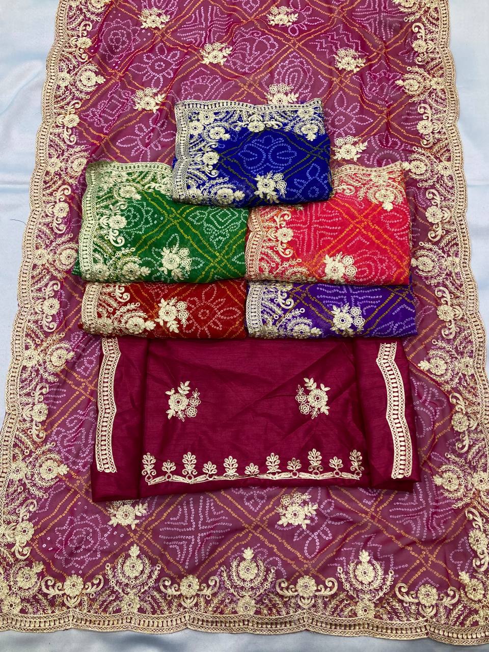 Green Bandhani Printed Georgette Saree