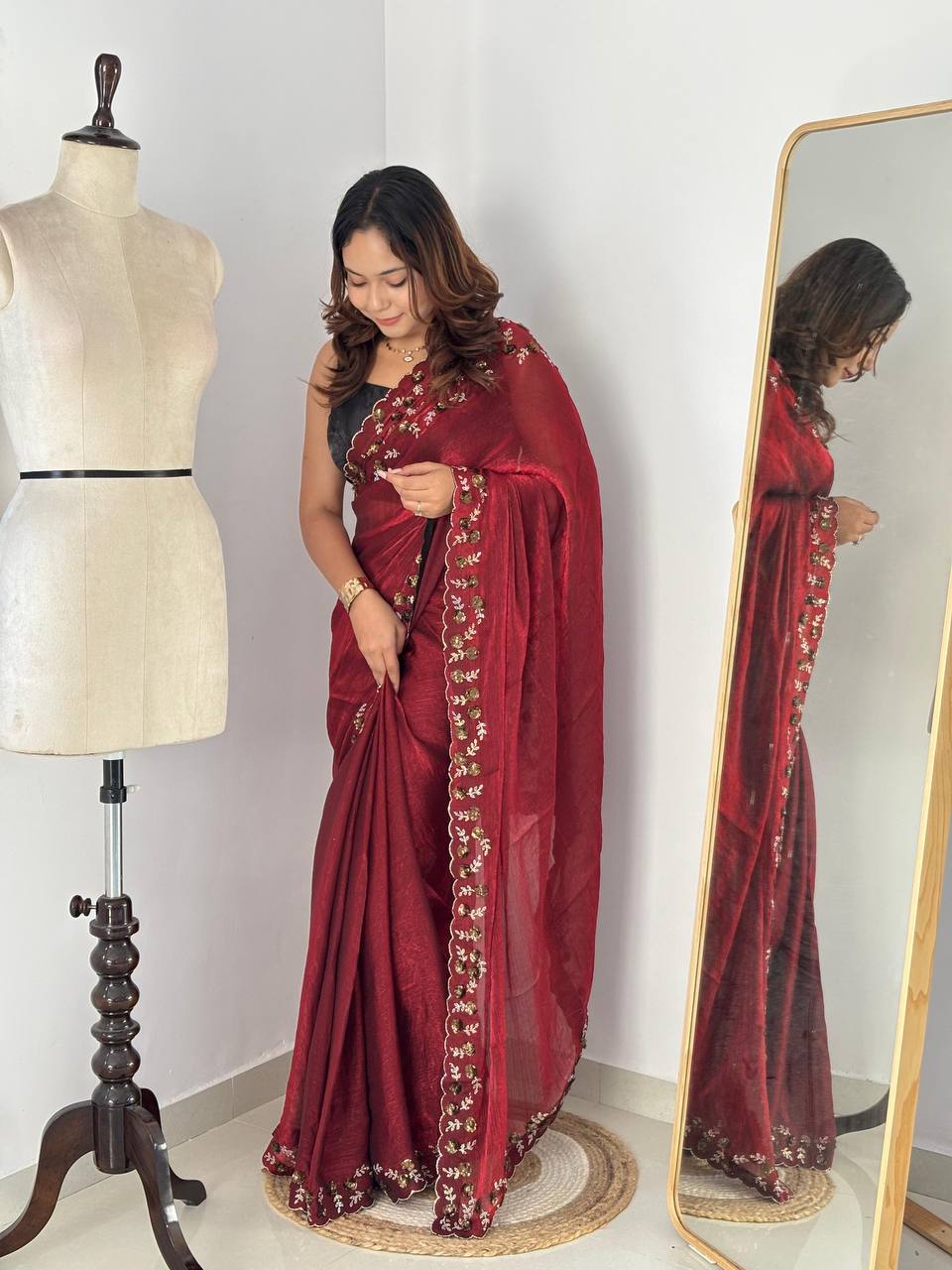 Maroon Designer Fandy Chiffon Silk Saree