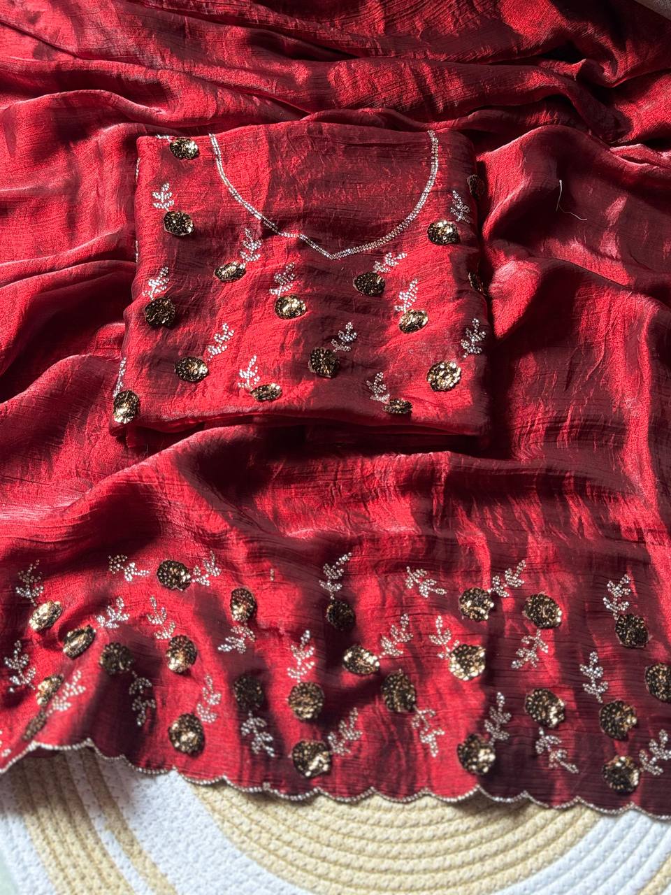 Maroon Designer Fandy Chiffon Silk Saree