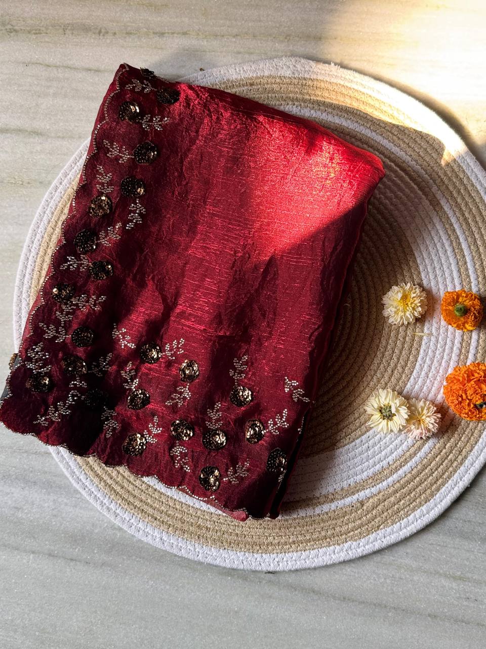 Maroon Designer Fandy Chiffon Silk Saree