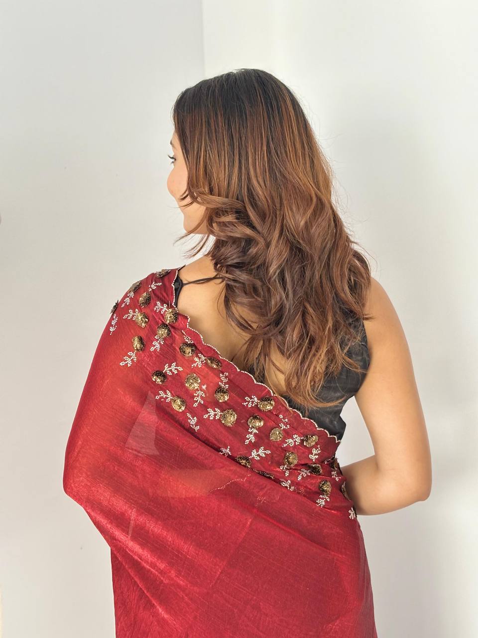 Maroon Designer Fandy Chiffon Silk Saree