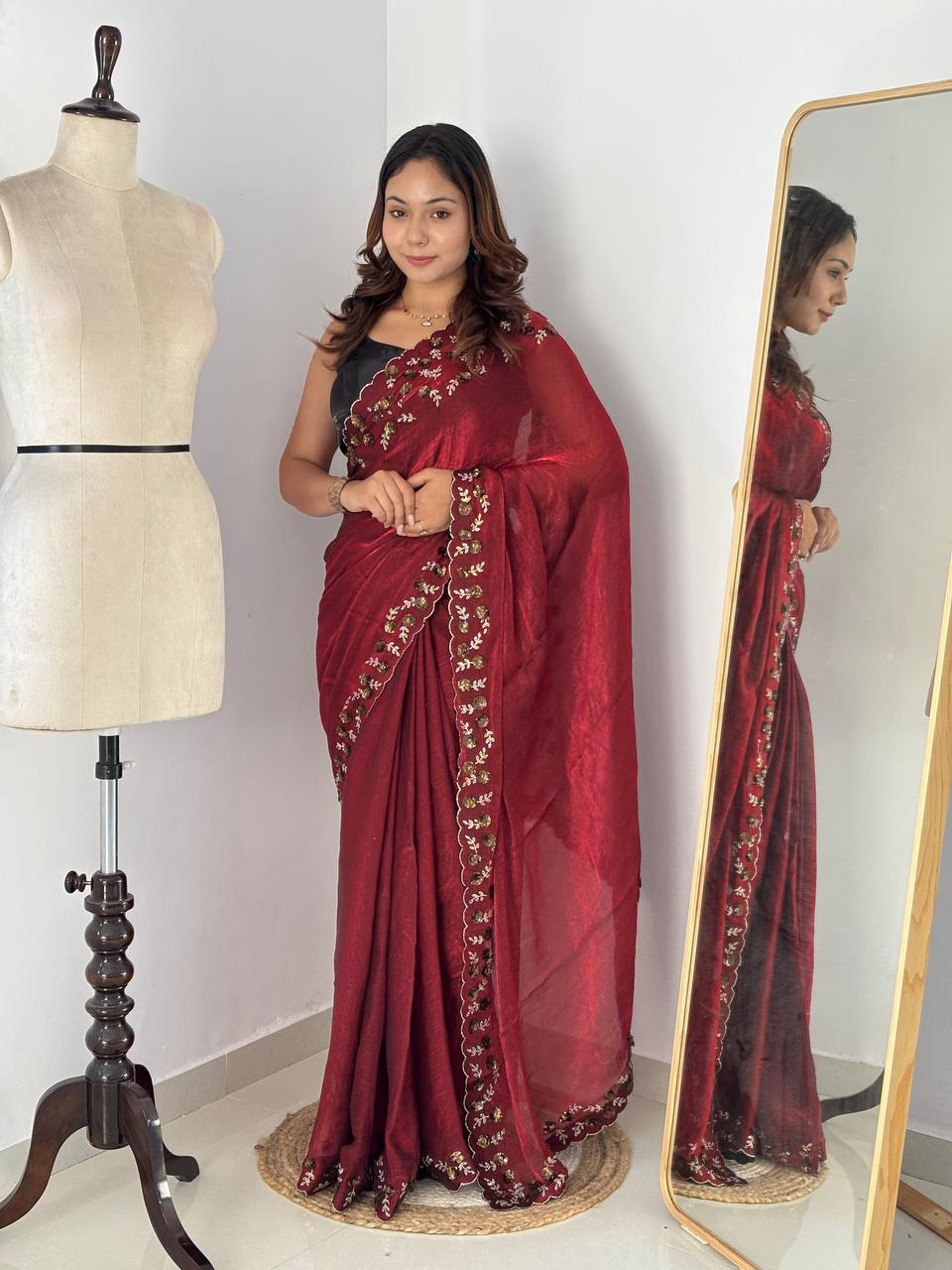 Maroon Designer Fandy Chiffon Silk Saree