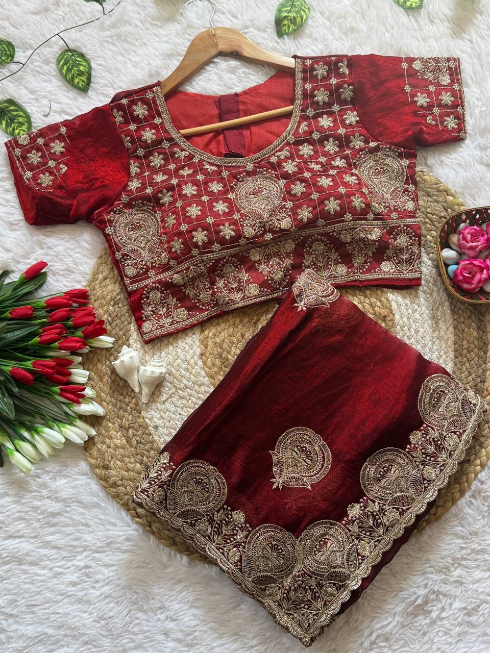 Wine Designer Fandy Satin Silk Saree