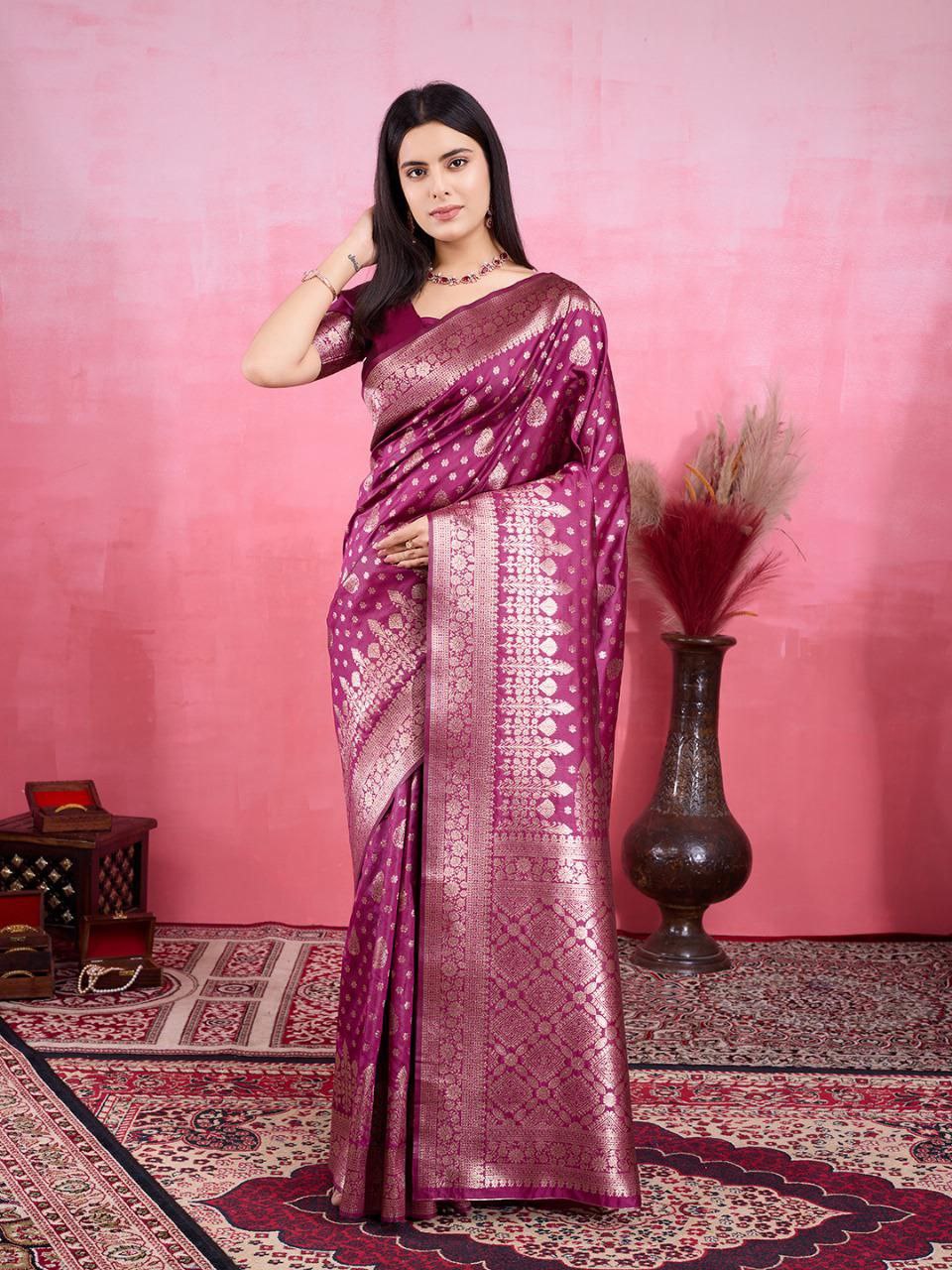 Magenta Banarasi Silk Saree
