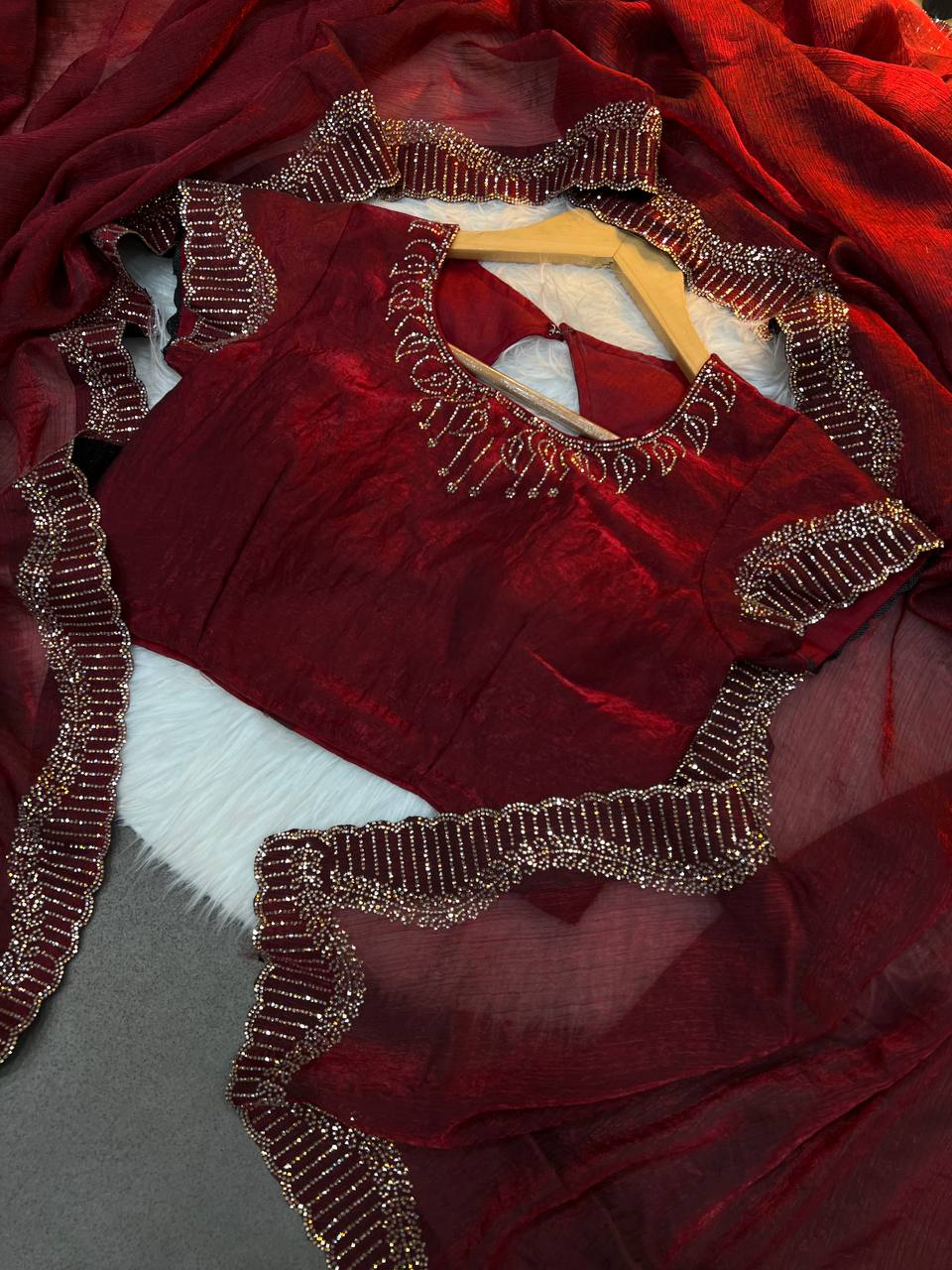 Maroon Stylish Zarkhan Worked Space Silk Saree