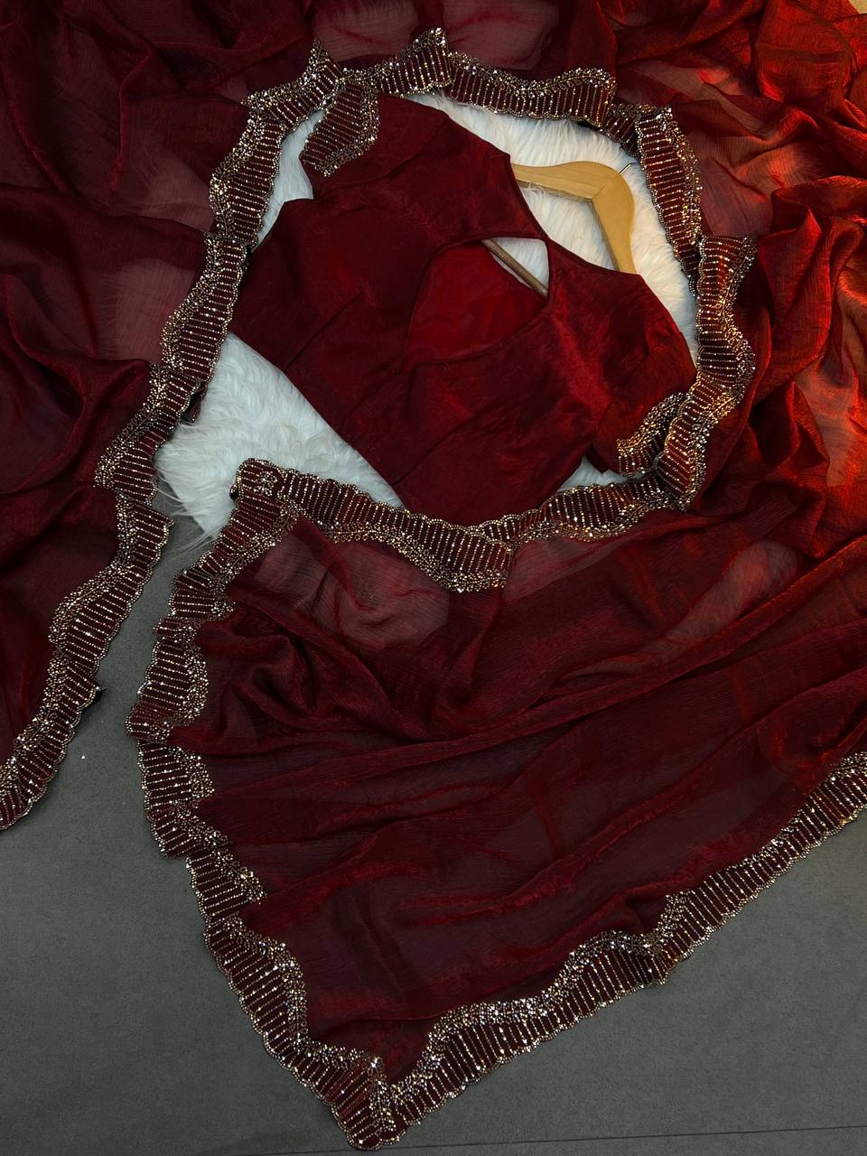 Maroon Stylish Zarkhan Worked Space Silk Saree