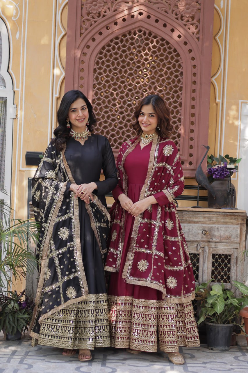 Black Traditional Indian Gown Dress With Dupatta