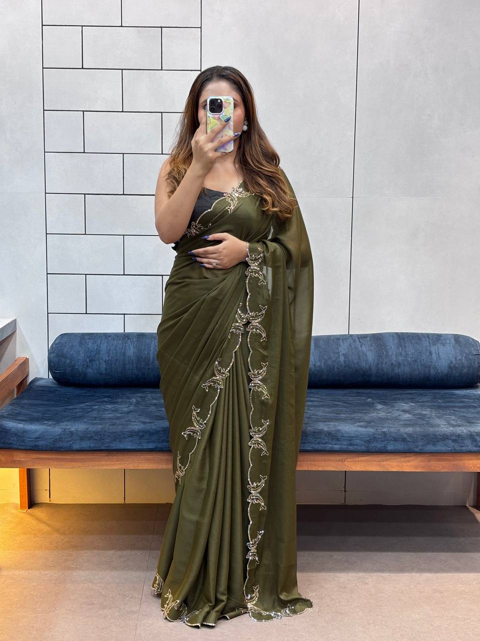 Mehendi Green Two Tone Chocolate Silk Saree