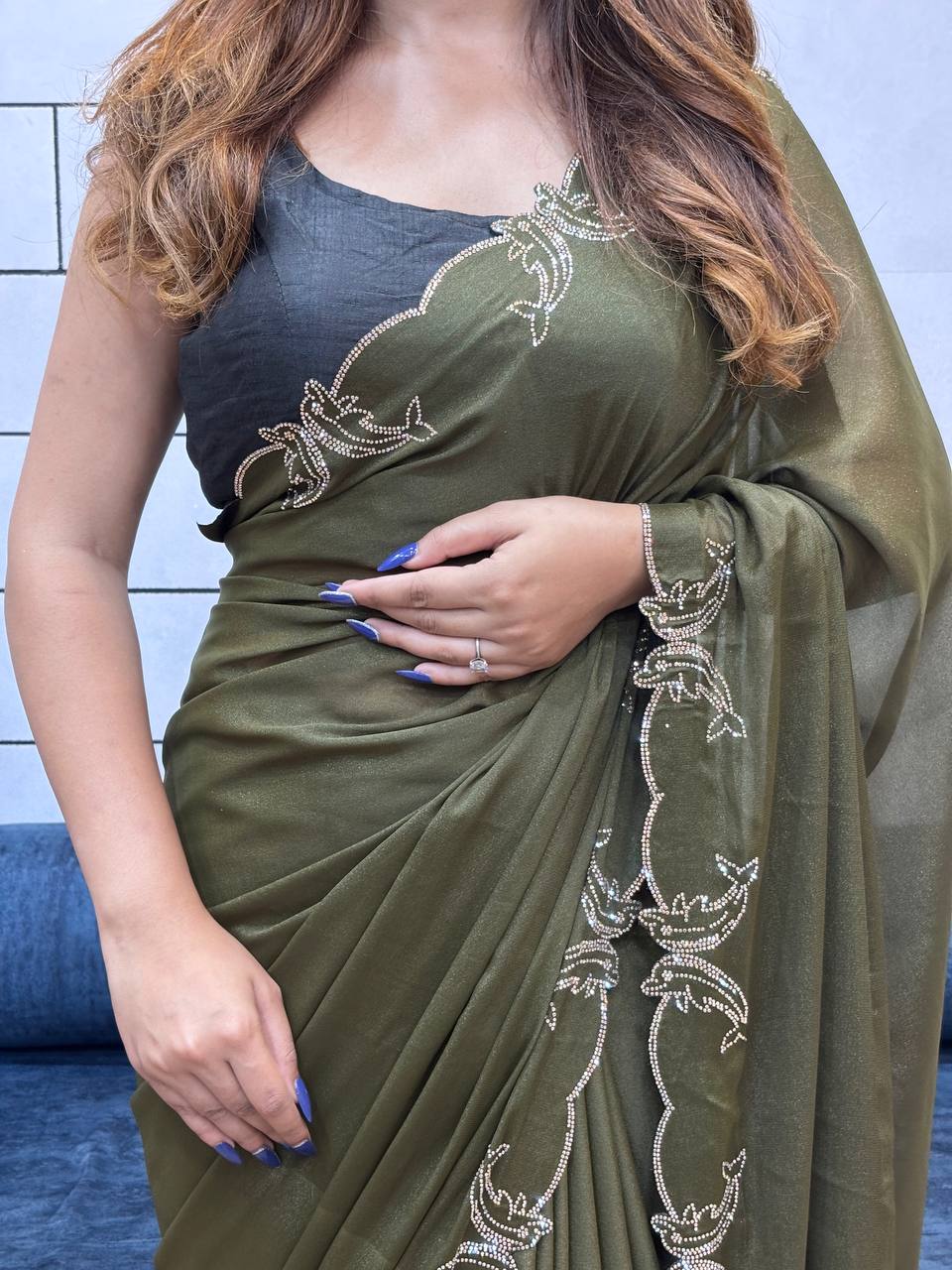 Mehendi Green Two Tone Chocolate Silk Saree