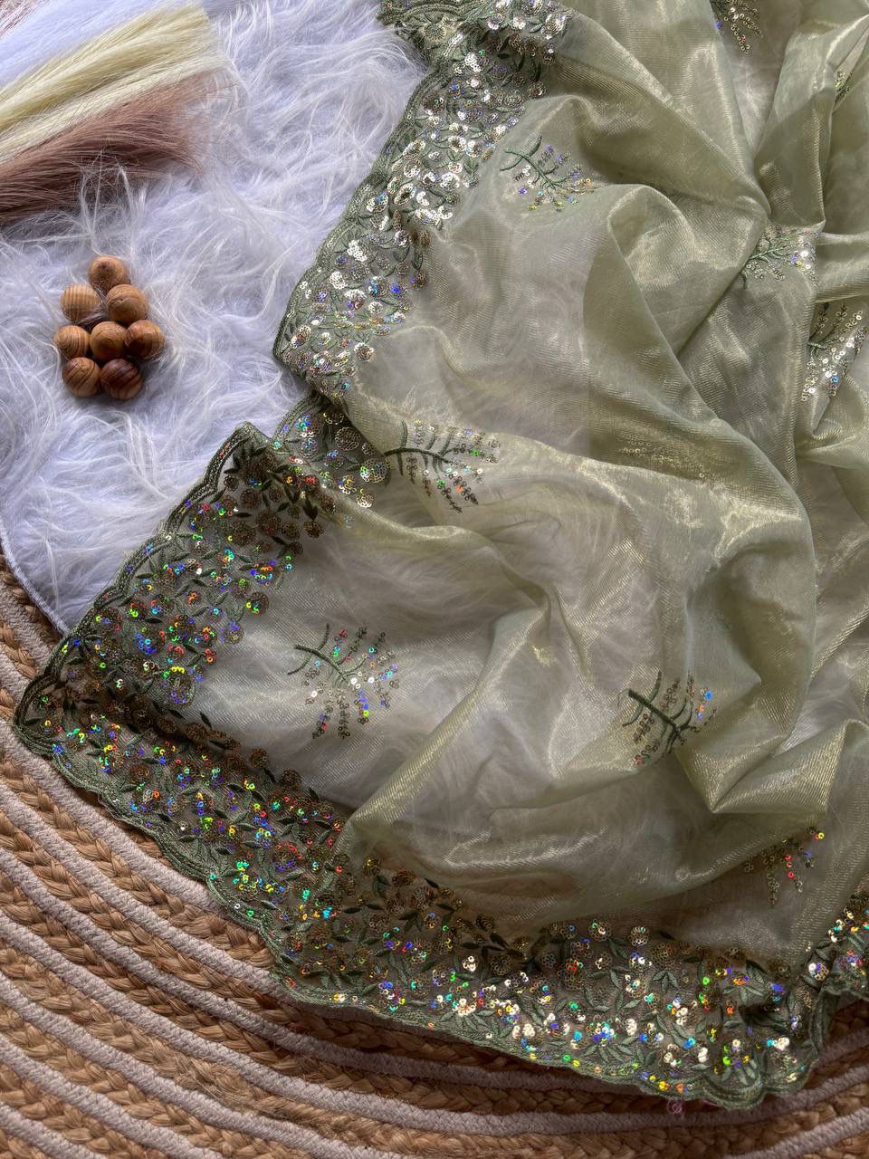 Mehendi New Designer Tissue Silk Saree