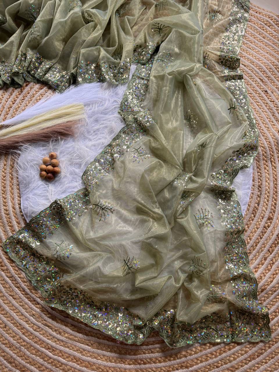 Mehendi New Designer Tissue Silk Saree