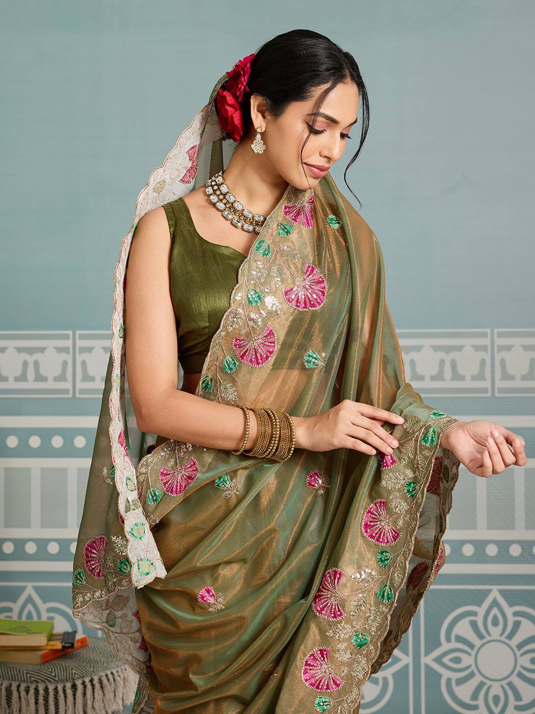 Mehendi Party Wear Fendy Soft Net Saree