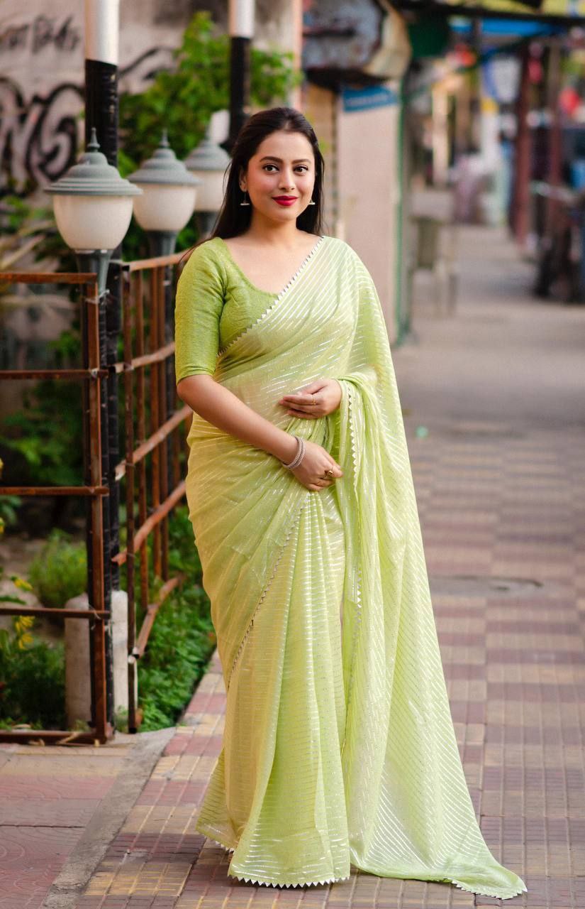 Mint Green Stylish Chiffon Saree