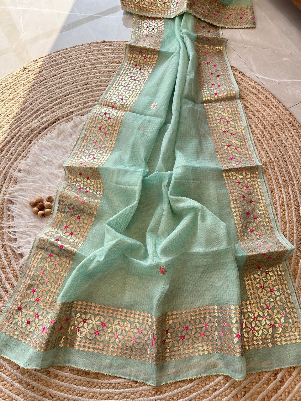 Moonstone Blue Designer Kota Doriya Saree