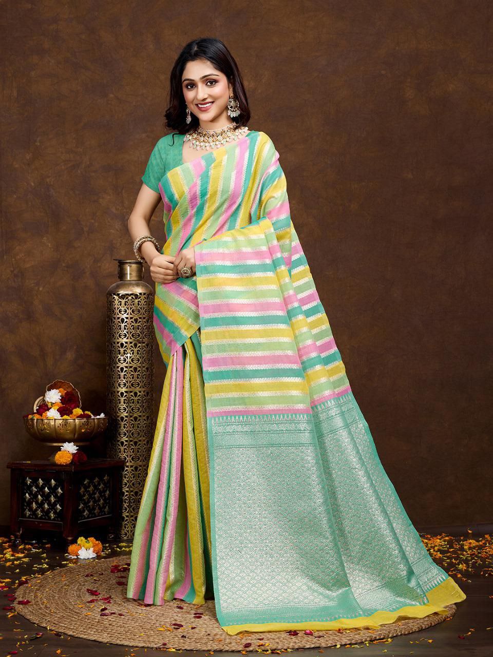 Multi Color Rich Cotton Silk Saree