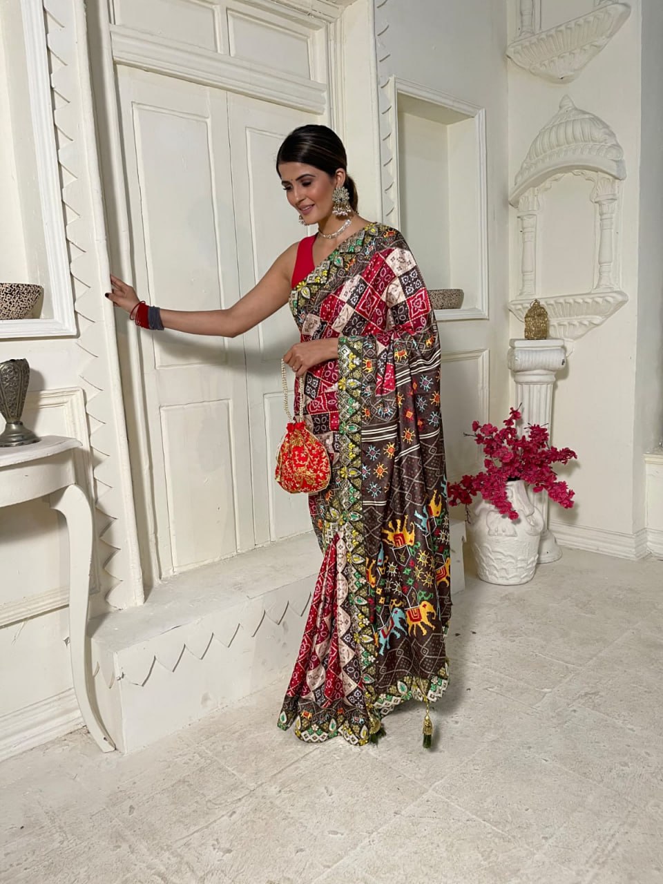 Multicolor Designer Vichitra Silk Saree