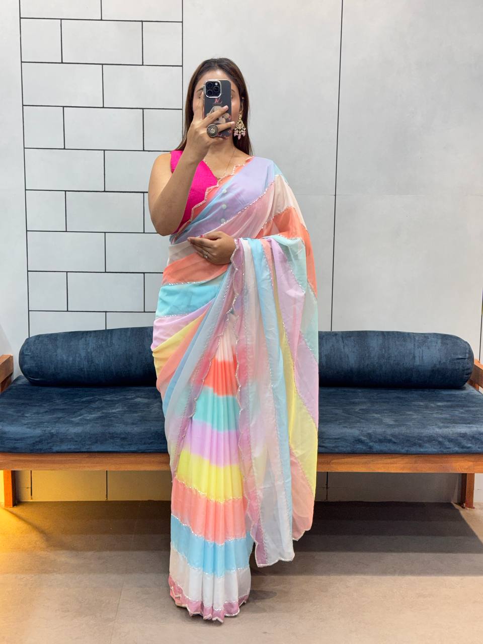 Multicolor Floral Tabby Organza Saree