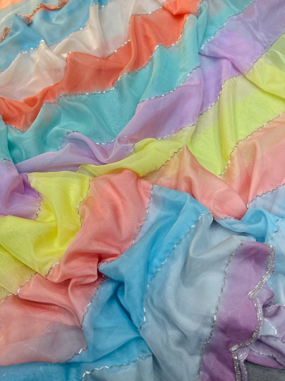 Multicolor Floral Tabby Organza Saree