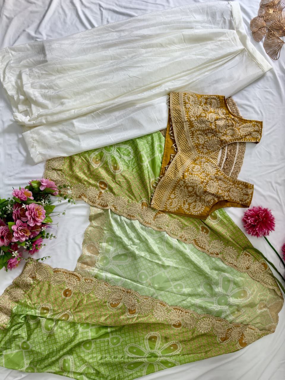 Mustard Designer Indo-Western Draped Saree Set