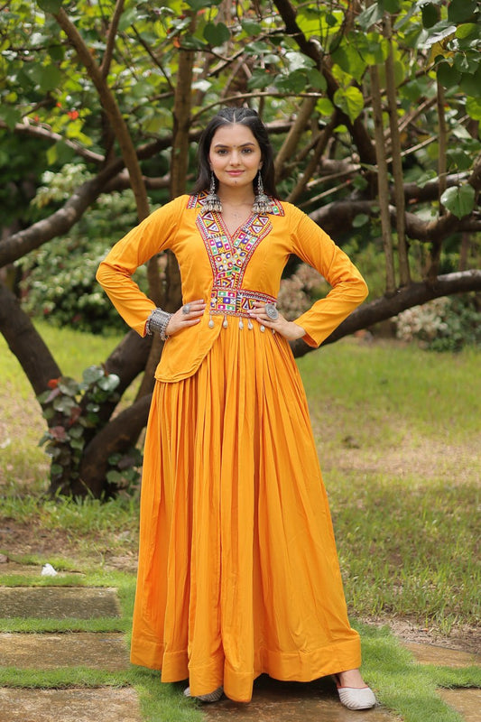 Mustard Designer Navaratri Wear Gown Dress