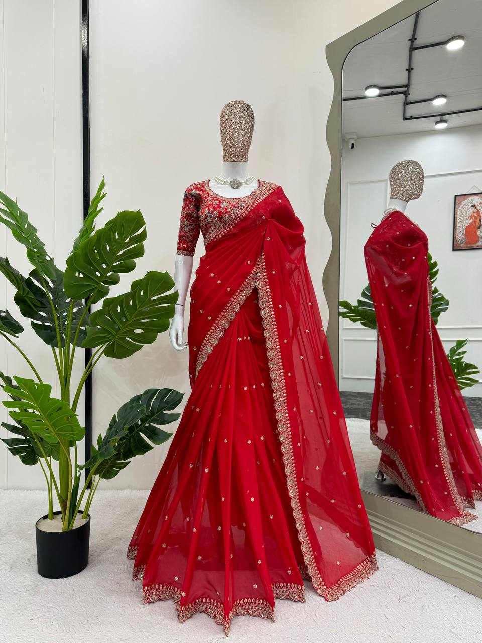 Red Heavy Tabby Silk Saree