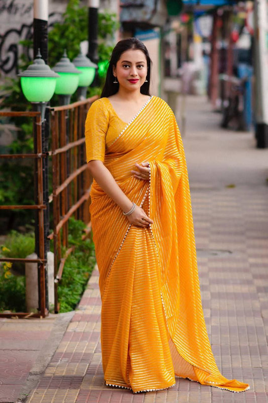 Mustard Stylish Chiffon Saree