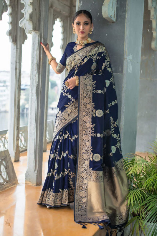 Navy Banarasi Katan Silk Saree