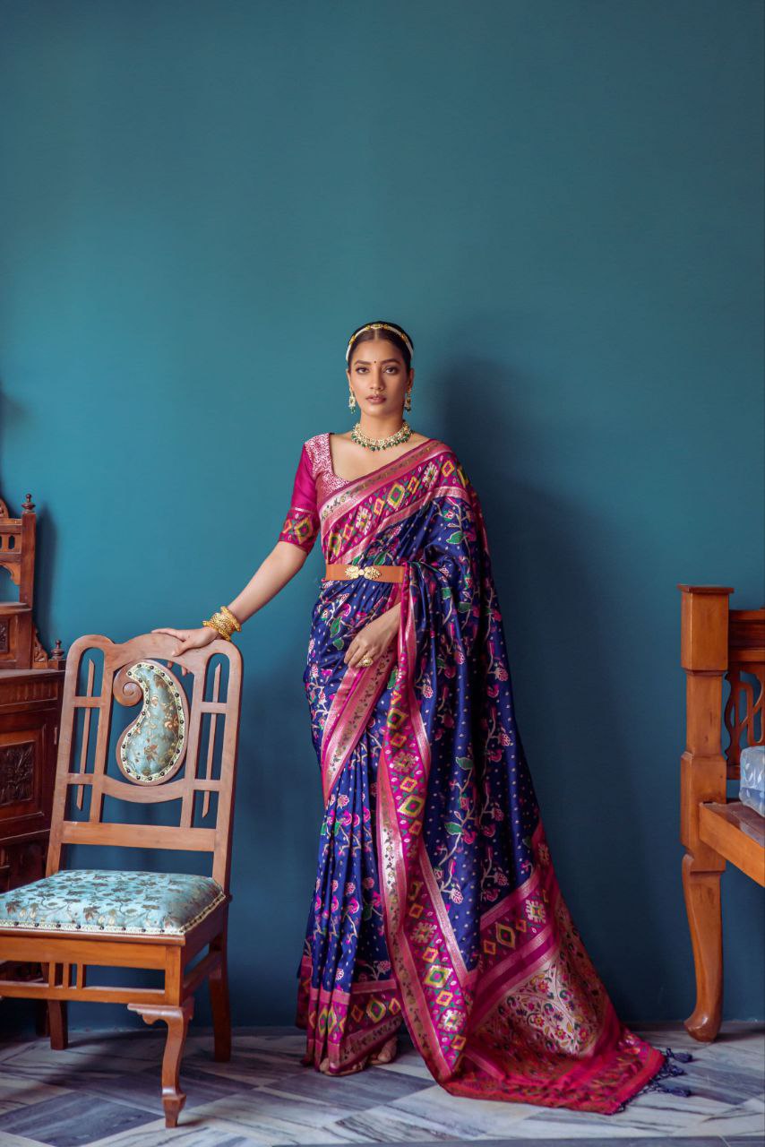 Navy Banarasi Silk Paithani Patola Saree