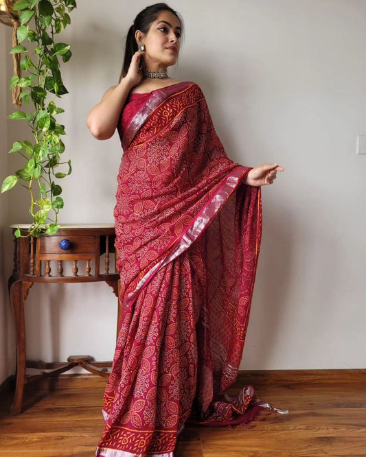 Maroon Digital Printed Linen Saree