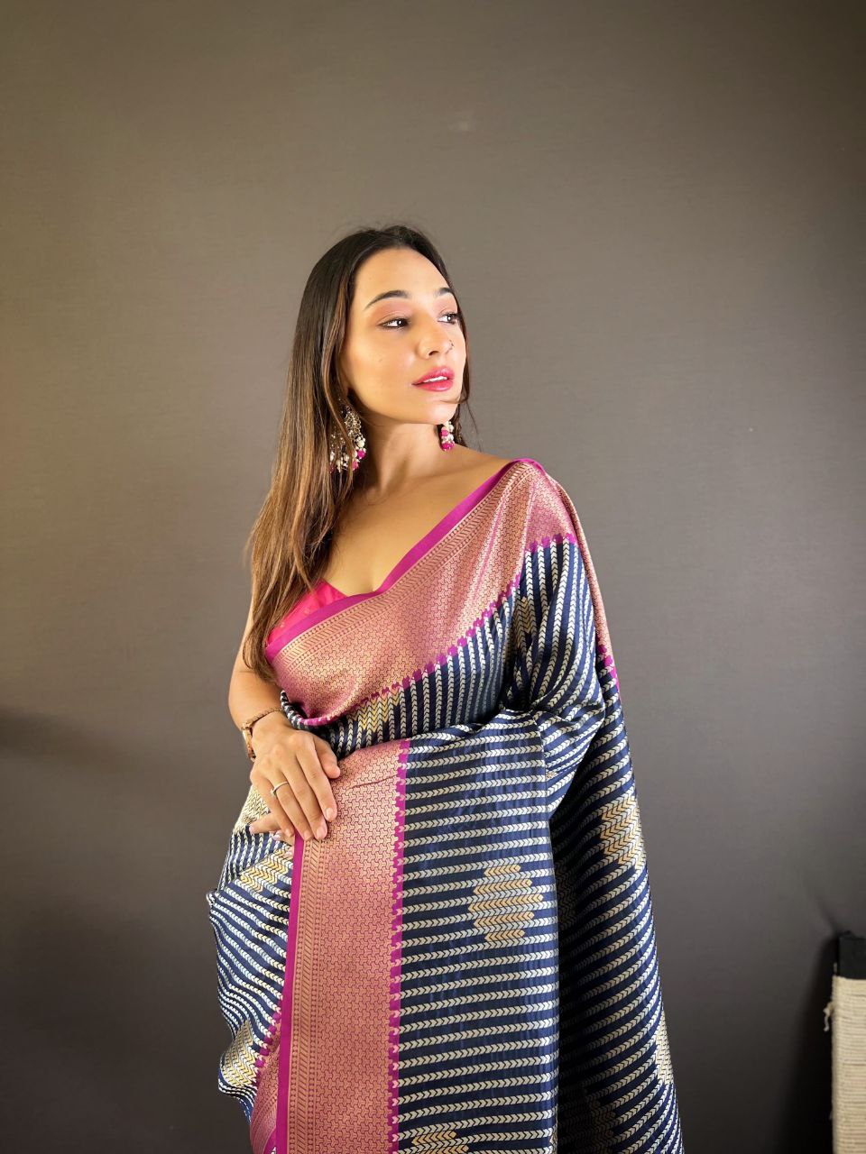 Navy Gold Zari Weaved Banarasi Silk Saree