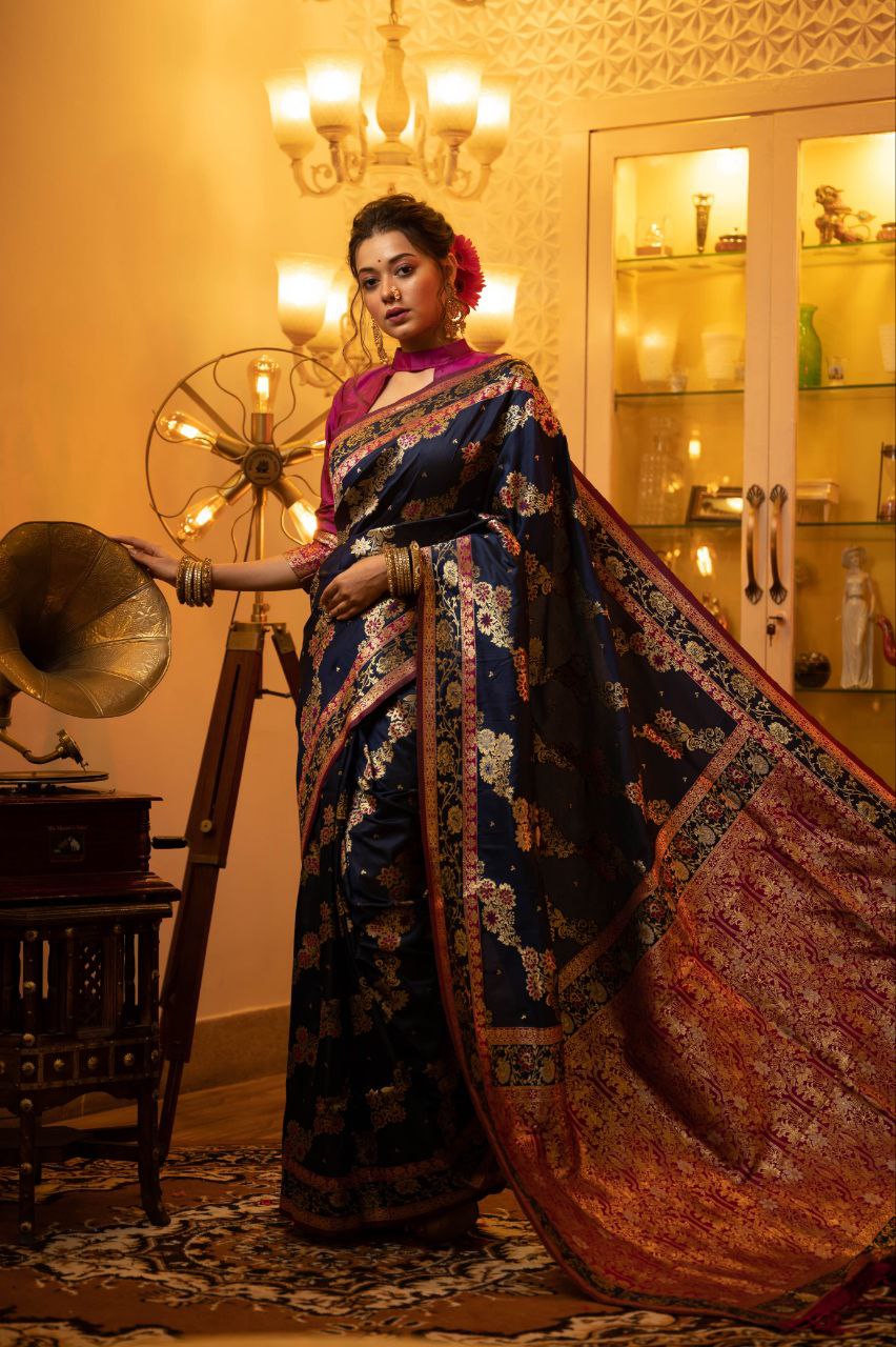 Navy Traditional Banarasi Silk Saree