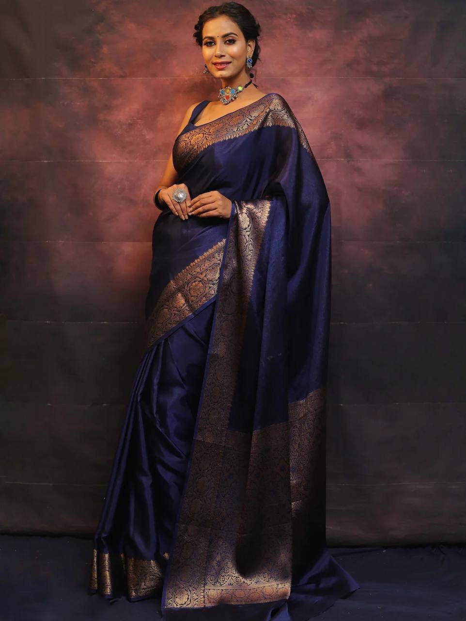 Navy Wedding Wear Banarasi Saree