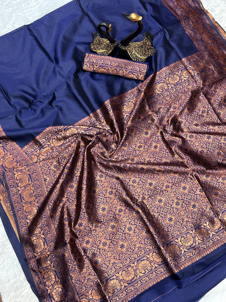 Navy Wedding Wear Banarasi Saree