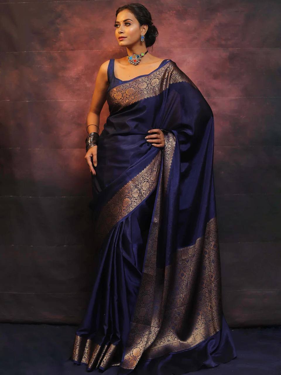 Navy Wedding Wear Banarasi Saree