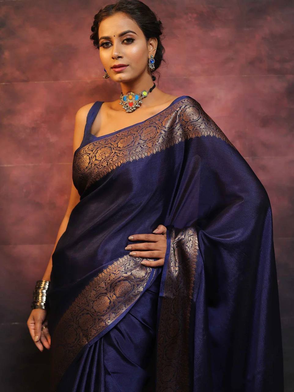 Navy Wedding Wear Banarasi Saree