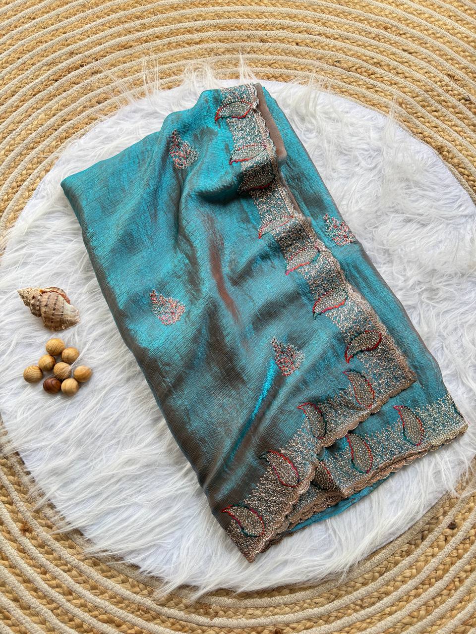 New Party Wear Gold Silk Saree