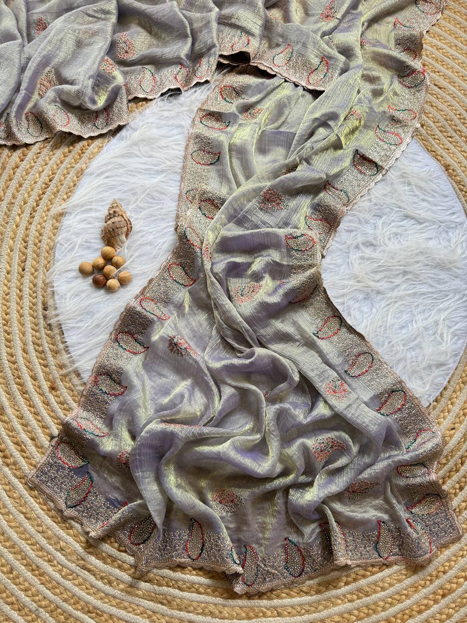 New Party Wear Gold Silk Saree