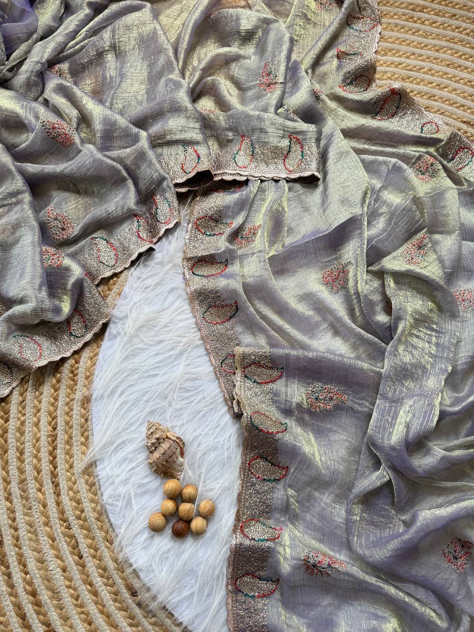 New Party Wear Gold Silk Saree