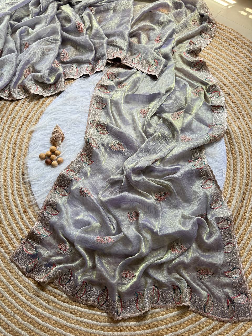 New Party Wear Gold Silk Saree