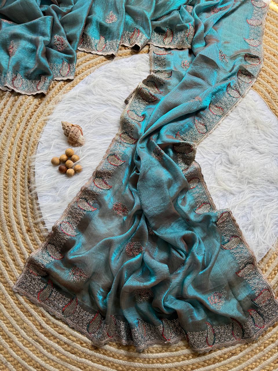 New Party Wear Gold Silk Saree