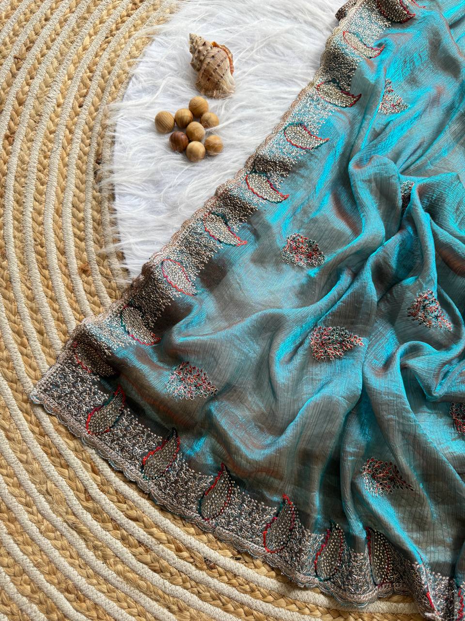 New Party Wear Gold Silk Saree